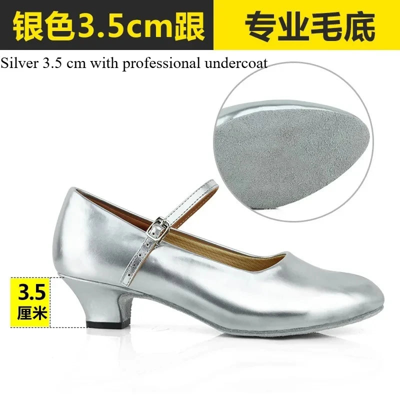 Women Patent Leather Shiny Closed Toe Salsa Shoes Black Gold Silver Red Ballroom Tango Latin Dance Shoes for Woman 5cm/7cm Heels
