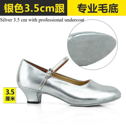 Women Patent Leather Shiny Closed Toe Salsa Shoes Black Gold Silver Red Ballroom Tango Latin Dance Shoes for Woman 5cm/7cm Heels