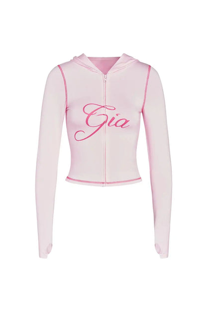 GIA Front Shoulder Slim Fit Jacket Pants Set with Letter Print Design Hooded Zipper Snake Pattern Short Fit Streetwear