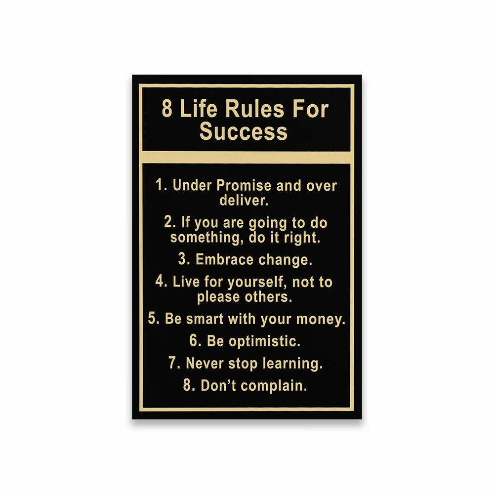 10 Rules of Life Motivational Poster Inspiration Canvas Print Wall Art Office Decor Home Decor Motivational Sign Positive Saying