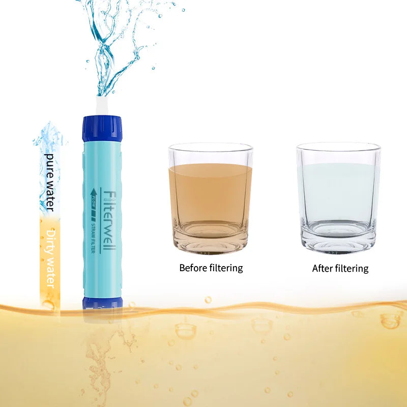 Filterwell Portable Camping Water Filter Straw Survival Outdoor Gravity Drinking Water Purifiers Hiking Supplies Tourist Travel