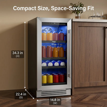 Under Counter Beverage Cooler 85L Built-in Refrigerator 80 Cans Fast Cooling 34°F-54°F 3.0 cu ft Stainless Steel Freestanding Wine Beer Fridge for Kitchen Bar