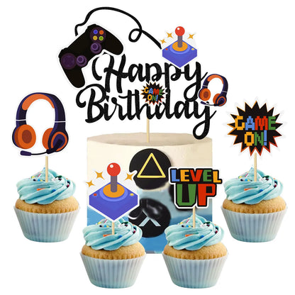 5 PCS Video Game Cupcake Toppers Video Game Happy Birthday Cake Topper Game On Controllers Cupcake Picks GamePad Cake Decoration