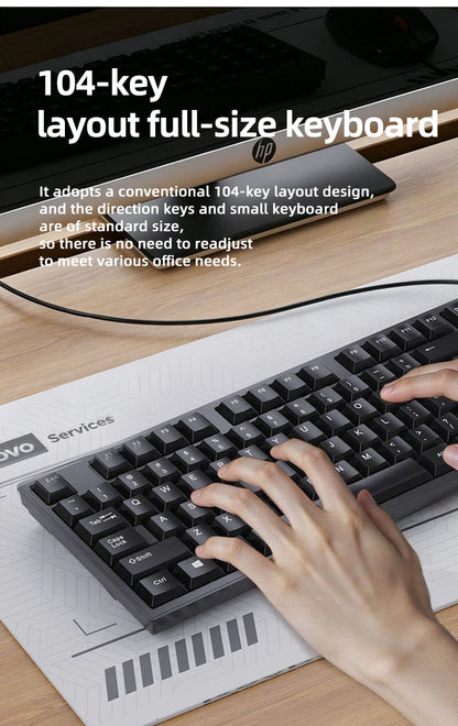 Lenovo Wired Keyboard And Mouse Set Splash-Proof for Home And Business Office Use Compatible with Desktops And Laptops 104 Keys