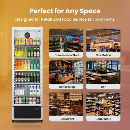 Yeego Commercial Merchandiser Refrigerator ETL & DOE Certified Air Cooled Beverage Display Cooler 32–50°F Adjustable Temp LED Light Lockable Casters, Easy Clean Vent Grille Multi Sizes Available for Convenience Store Café