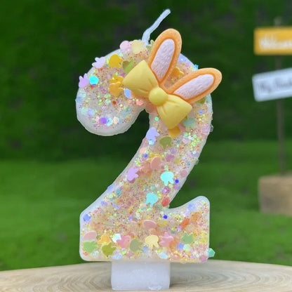 Digital Birthday Candles Cake Party Decoration Birthday Wax DIY Cute Ear Gift Bow Yellow Boy and Girl Number Cute