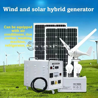 Solar Wind Hybrid Power System Wind Turbine Generator With Solar Panel Battery Bank For Home Farm Off Grid Energy Storage Kit