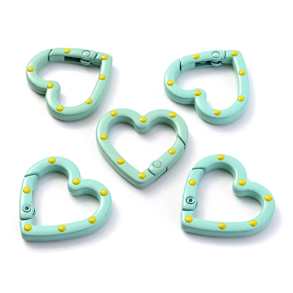 Heart-Shaped Lobster Clasp Connectors — Multicolor Metal Spring Clips
