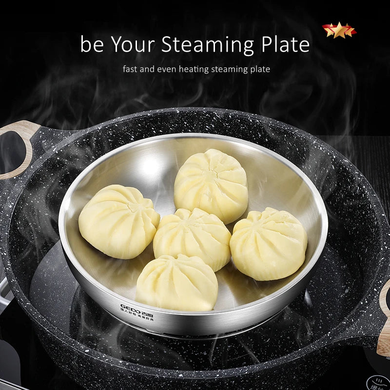 20~26CM Hollow-insulated 304 Stainless Steel Plate Fall Resistant Children-safe Dinding Bowl Scratch Resistant Dish for Banquet