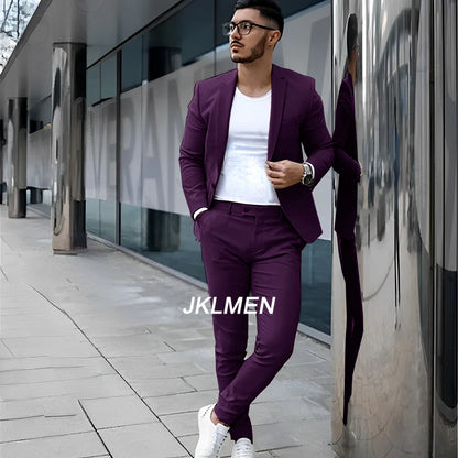 Gray Men's Suit 2 Piece Suit Summer Casual Jacket Pants Formal Wedding Tuxedo Groom Clothes Custom Color Blazer XS-5XL