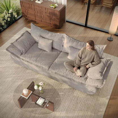 86.6 3-Seat Sailboat-Inspired Deep Seating Sofa with Chenille Upholstery, Curved Armrests, Light Grey, Ready to Use