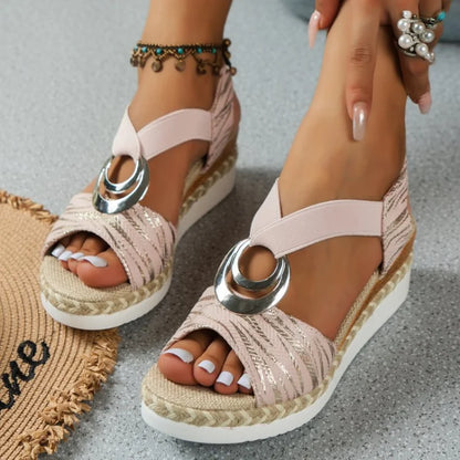 Women's Wedges Sandals 2024 Summer Snake Print Platform Sandals Gladiator Shoes Woman Comfort Casual Med High Heels Sandals