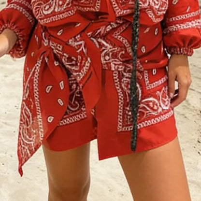 Women's Bandana Print Shorts Top Set Sleeveless Backless Halter Crop Tops Matching Mini Shorts Summer Beach Vacation Lady Outfit