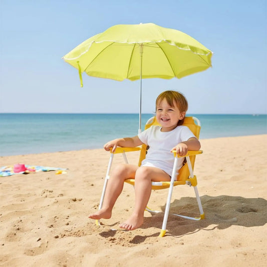 Children's Portable Chair with Sun Shade Lightweight Kids Beach Chair with Umbrella Water Resistant Cartoon Creature Print