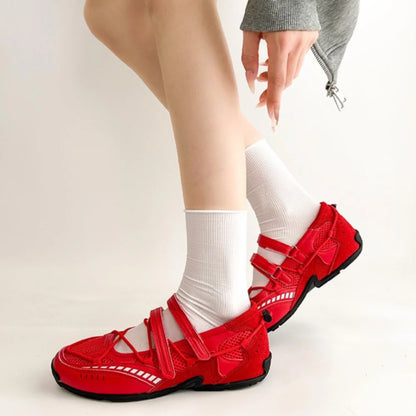 Silver Fashionable Casual Mesh Shoes Women's Summer New Magic Tape Thin Breathable Sports Mary Jane Single Shoes