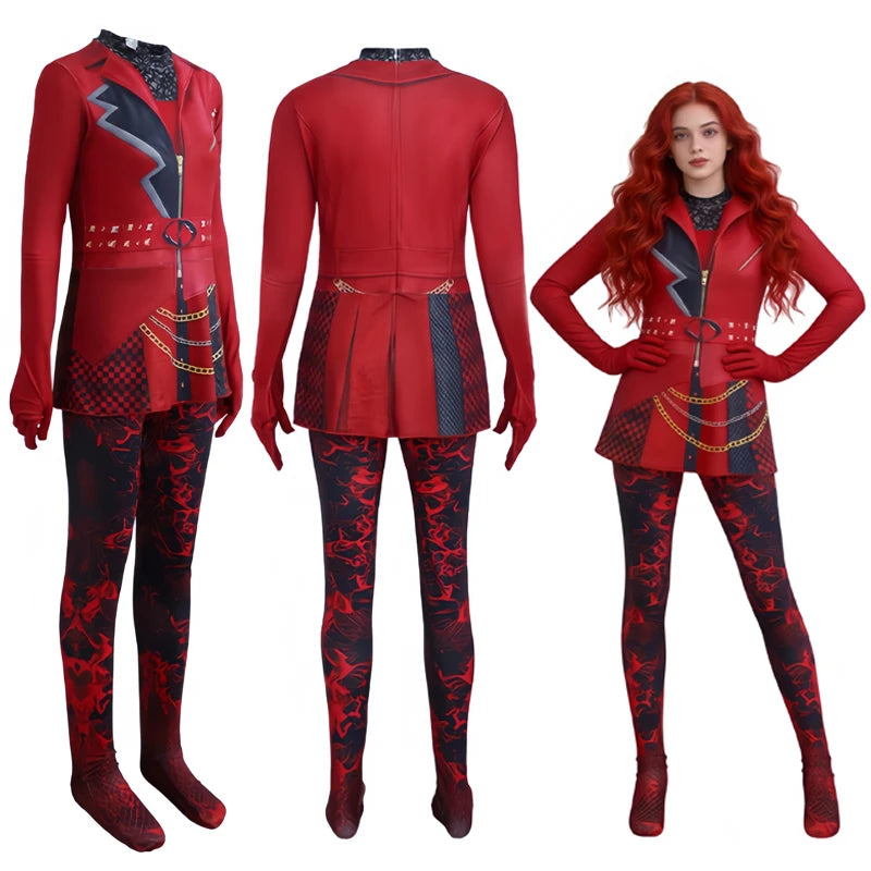 Descendants 5 Wicked Wonderland Red Princess Cosplay Costume Jumpsuit Women Halloween Party Costume
