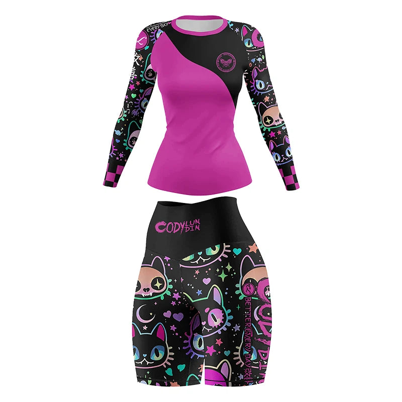 Cody Women Rash Guard Gym Clothing MMA Tight Sportswear Jiu Jitsu Rashguard T-shirts+Pant Boxing Grappling Shorts 4pcs/Set