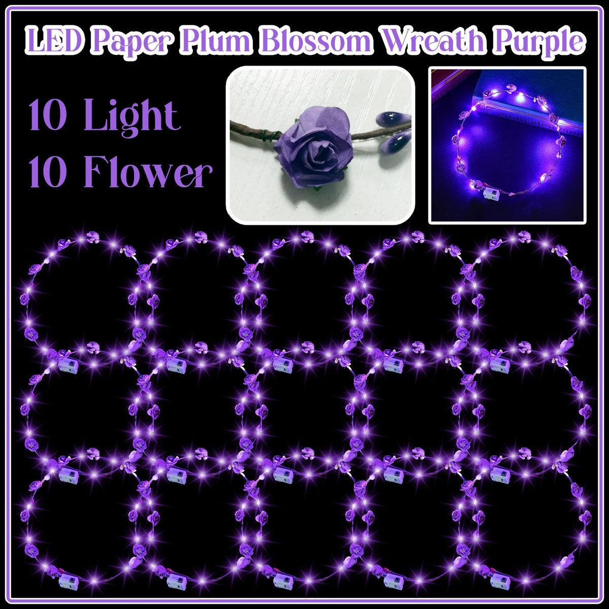10-100Pcs LED Flower Headbands Light up Flower Headband Glow in the Dark Headband Wedding Party Music Festival Favors for Guest