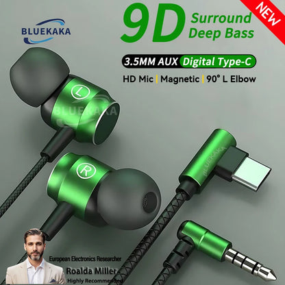 NEW 9D HIFI heavy bass gaming headset 3.5MM AUX/Type-C Digital Chip magnetic music earbuds in-ear headphones For Samsung/iPhone