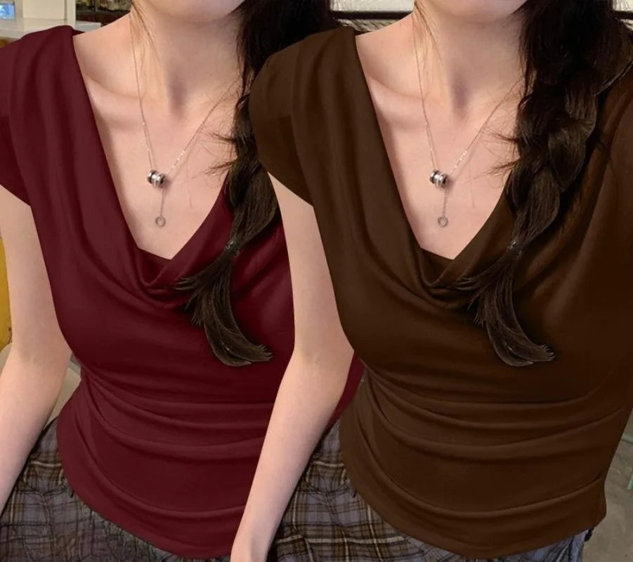 Summer Thin One Shoulder Short Sleeved T-shirt Feminine Temperament Summer Irregular Slim Fit Spicy Top Women Clothing