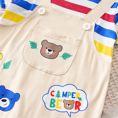 Newborn Baby Clothes Rainbow back strap bear print pocket cotton Fashion Infant Jumpsuit Toddler Short Sleeve One-piece Pajamas