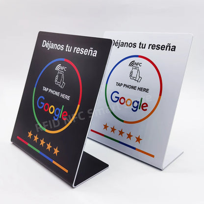 13.56Mhz Programmable Google Review Card NFC Station Table NFC Google Reviews Display Card Standing Déjanos Tu Reseña