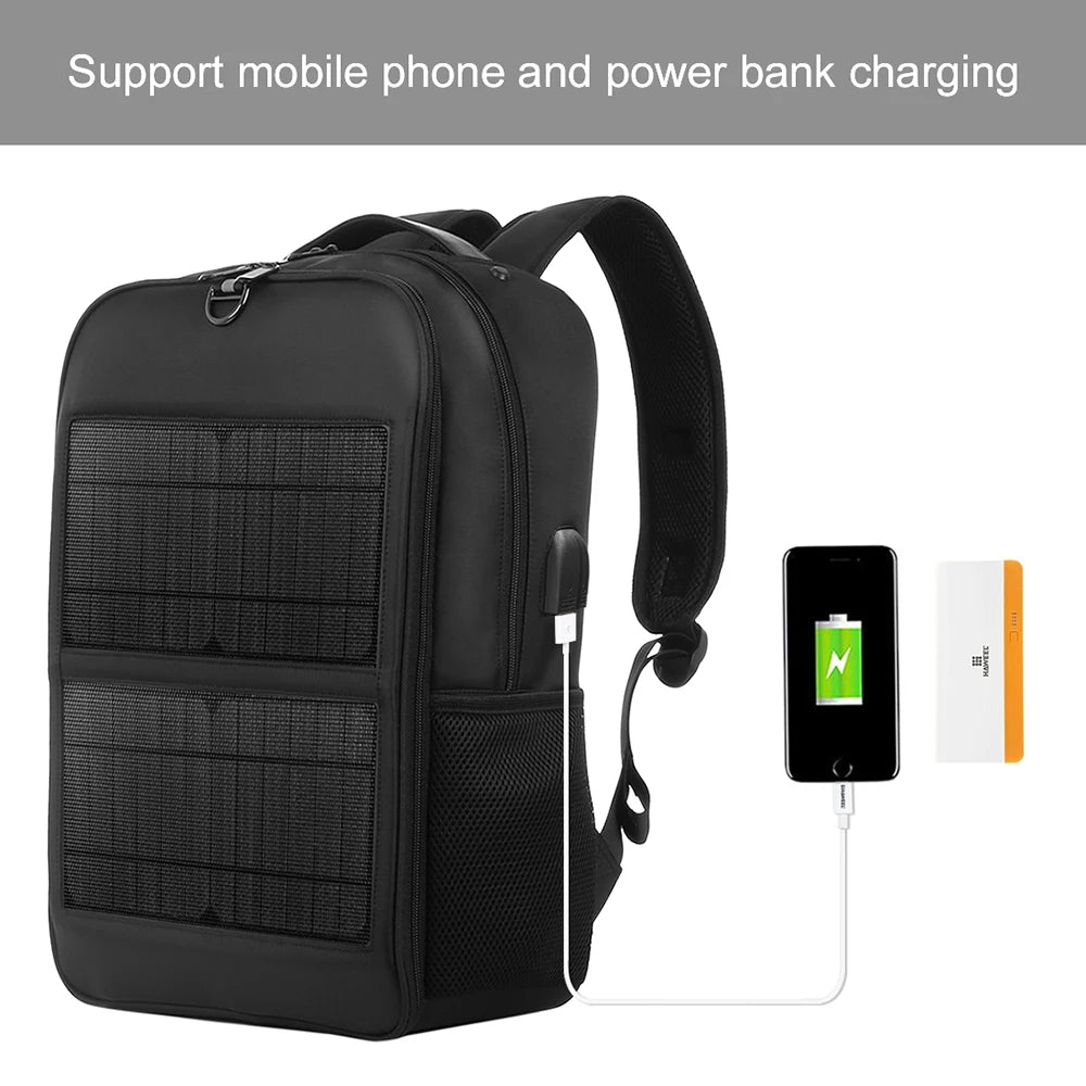 Solar Backpack with 14W Solar Panel Dual USB Port Waterproof Nylon Backpack for Outdoors Large-Capacity Travel Bag for Hiking