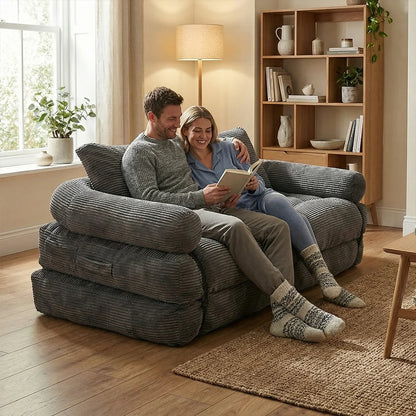 Modern Convertible Sofa Bed, 2-Seater Vacuum Packed Compressed Couch, Soft Memory Foam Floor Sofa for Small Space Living Room