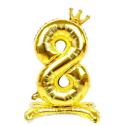 32 Inch Gold Number Stand Foil Balloons with Crown Digital Figures Globos 0-9 Birthday Party Wedding Decoration Kids Baby Shower