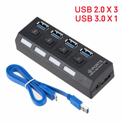 Mini USB HUB 3.0 Super Speed 5Gbps usb3.0 4 Ports HUB Portable Micro USB 3.0 HUB Splitter With External Power Adapter For PC Acc