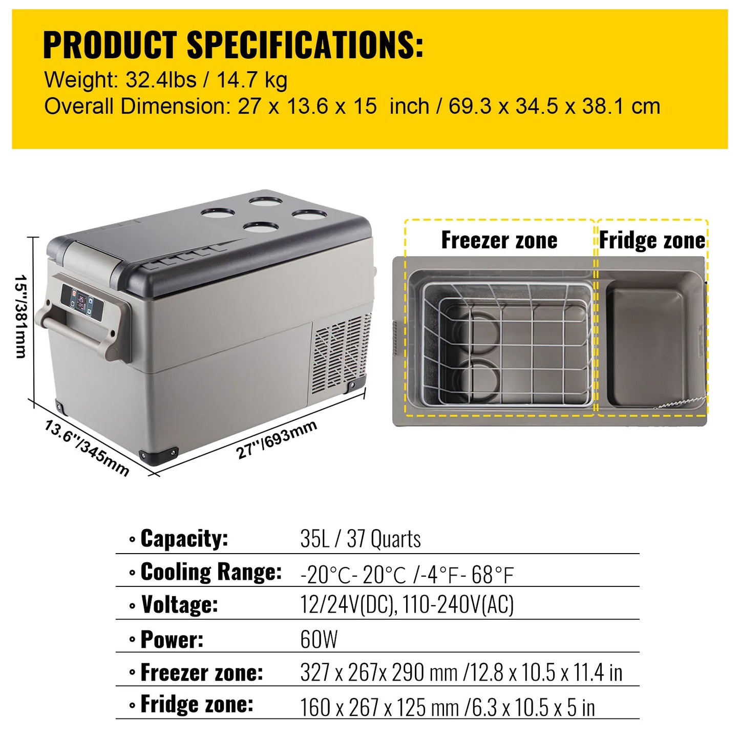 SucceBuy 20L 22L 35L 45L 55L Car Refrigerator Mini Fridge Freezer Portable Compressor Cooler DC 110-240V Ice Box for Camping