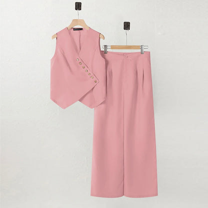 ZANZEA Women Trendy Pant Sets Irregular Buttons Vests and Wide Leg Pant 2-Pieces Suits 2025 Spring Summer Streetwear 2pcs Outfit