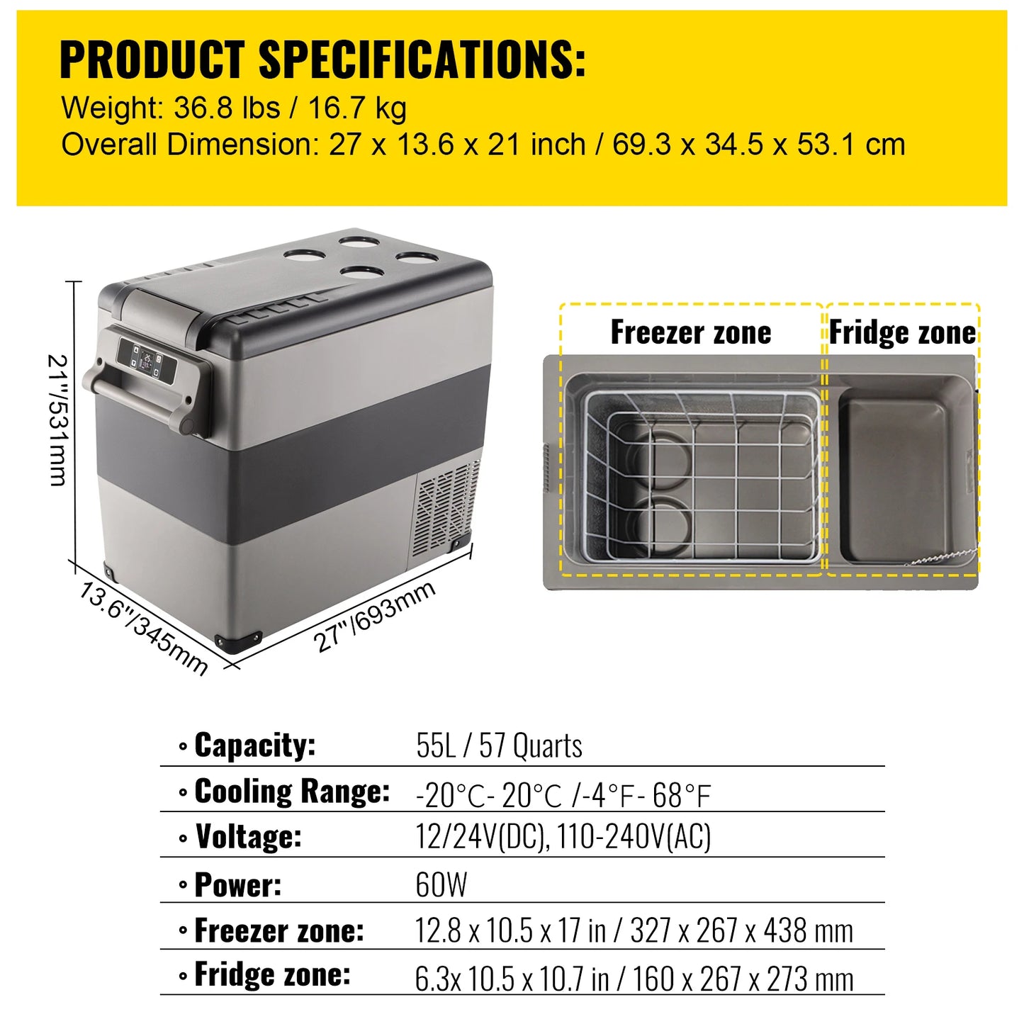 SucceBuy 20L 22L 35L 45L 55L Car Refrigerator Mini Fridge Freezer Portable Compressor Cooler DC 110-240V Ice Box for Camping