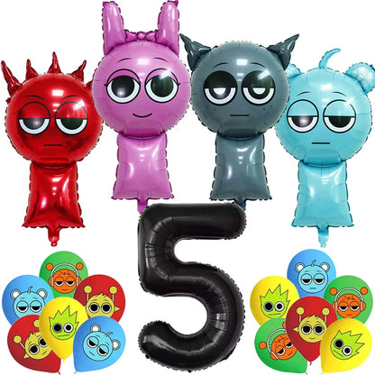 Sprunki Birthday Party Decoration Incredibox Latex Aluminum Foil Balloon For Kids Event Supplies Banner Disposable Tableware