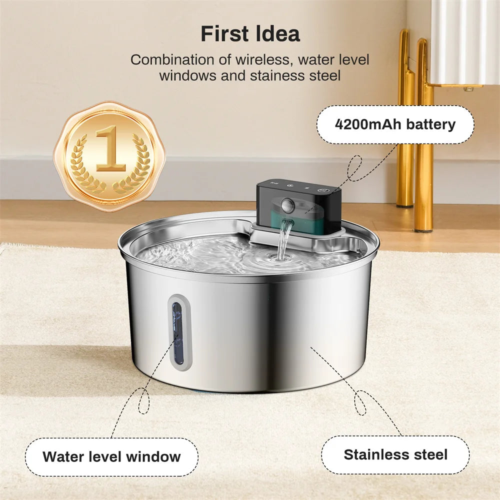 3L 5V USB Stainless Steel Wireless Recharging Sensor Auto Cat Water Drinking Fountain For Cats Dog Drinker Pet Dispenser Bowl