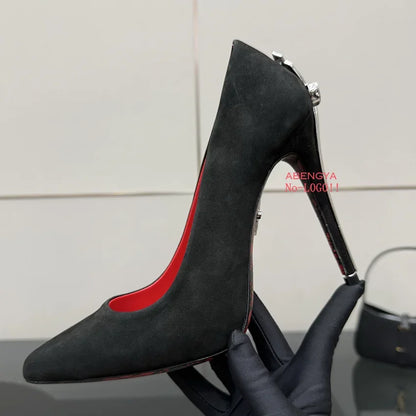 2025 Summer Sexy Gold Metal High Heels Shoes Women Pumps Designer Black Dress Shoes Fashion Party Prom Wedding Shoes For Women