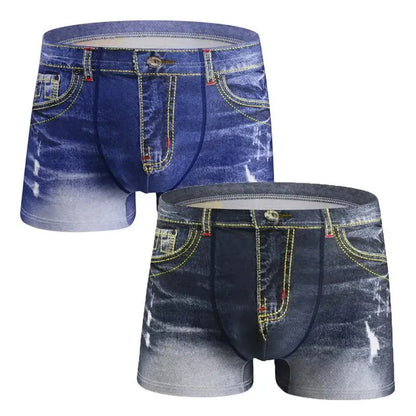 1PCS Men's underwear  denim print  cotton U-shaped design, breathable boxer, men's comfort cotton