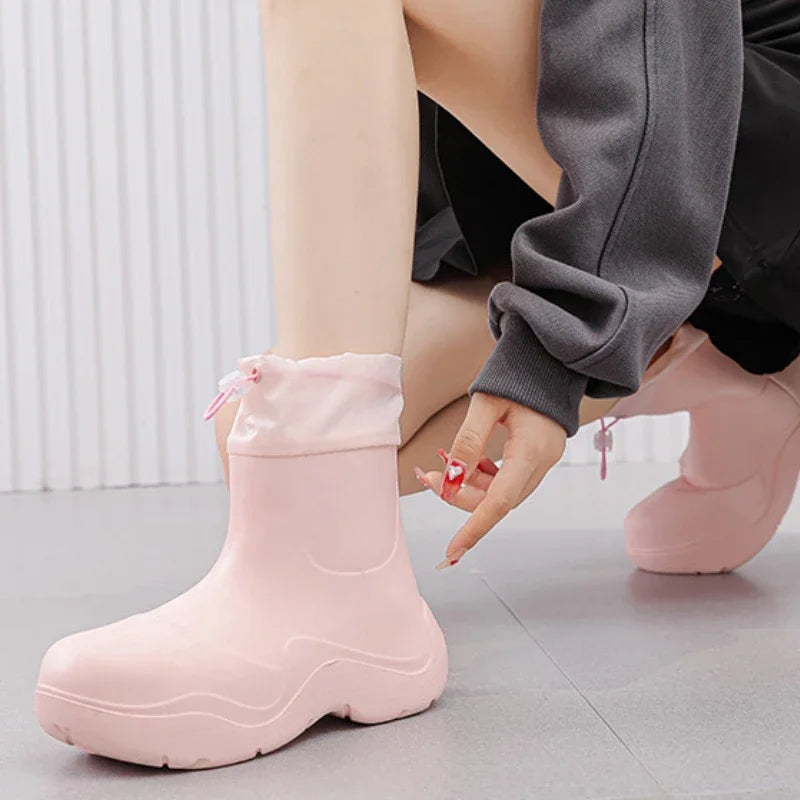2025 New Women Rain Boots Autumn Platform Shoes Waterproof Kitchen Shoes Comfortable Female Ankle Boot EVA Windproof Women Boots