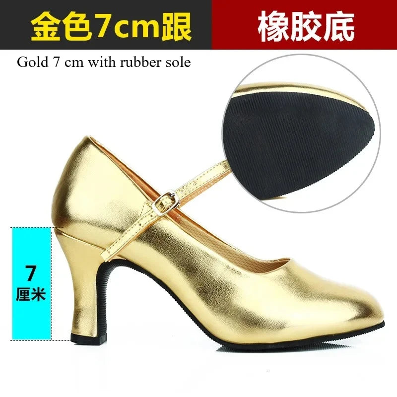 Women Patent Leather Shiny Closed Toe Salsa Shoes Black Gold Silver Red Ballroom Tango Latin Dance Shoes for Woman 5cm/7cm Heels