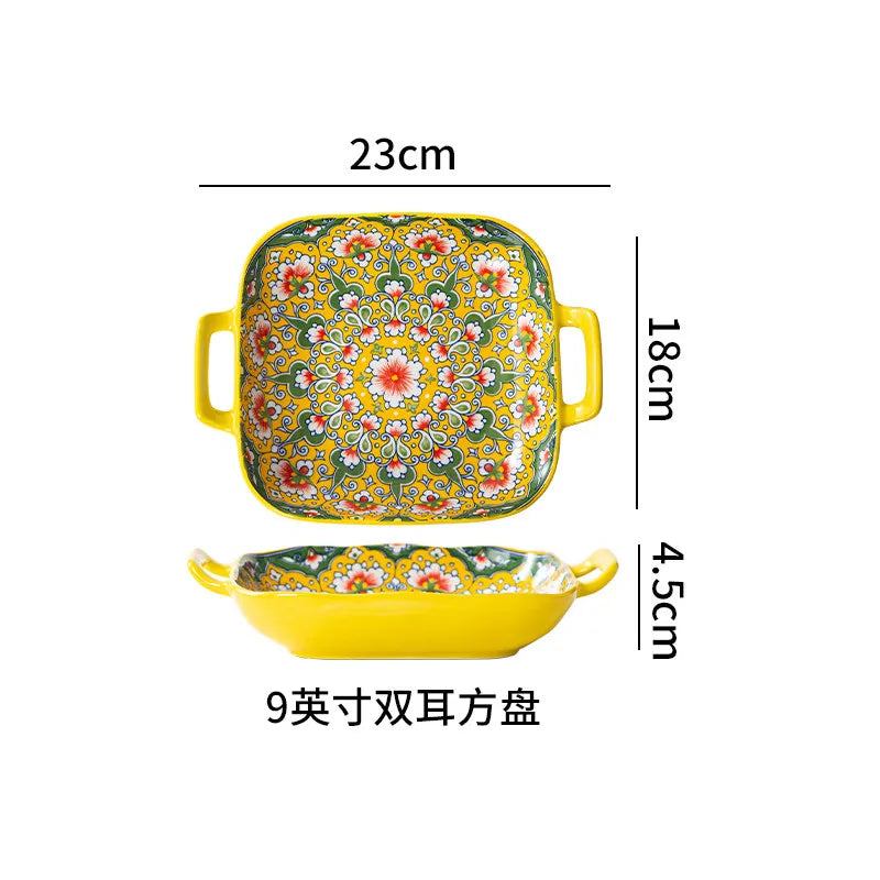 Ceramic Tableware Set Rice Bowl Serving Plate Creative Cutlery Soup Plate Noodle Handle Bowl Sauce Dish Steak Salad Fruit Plate