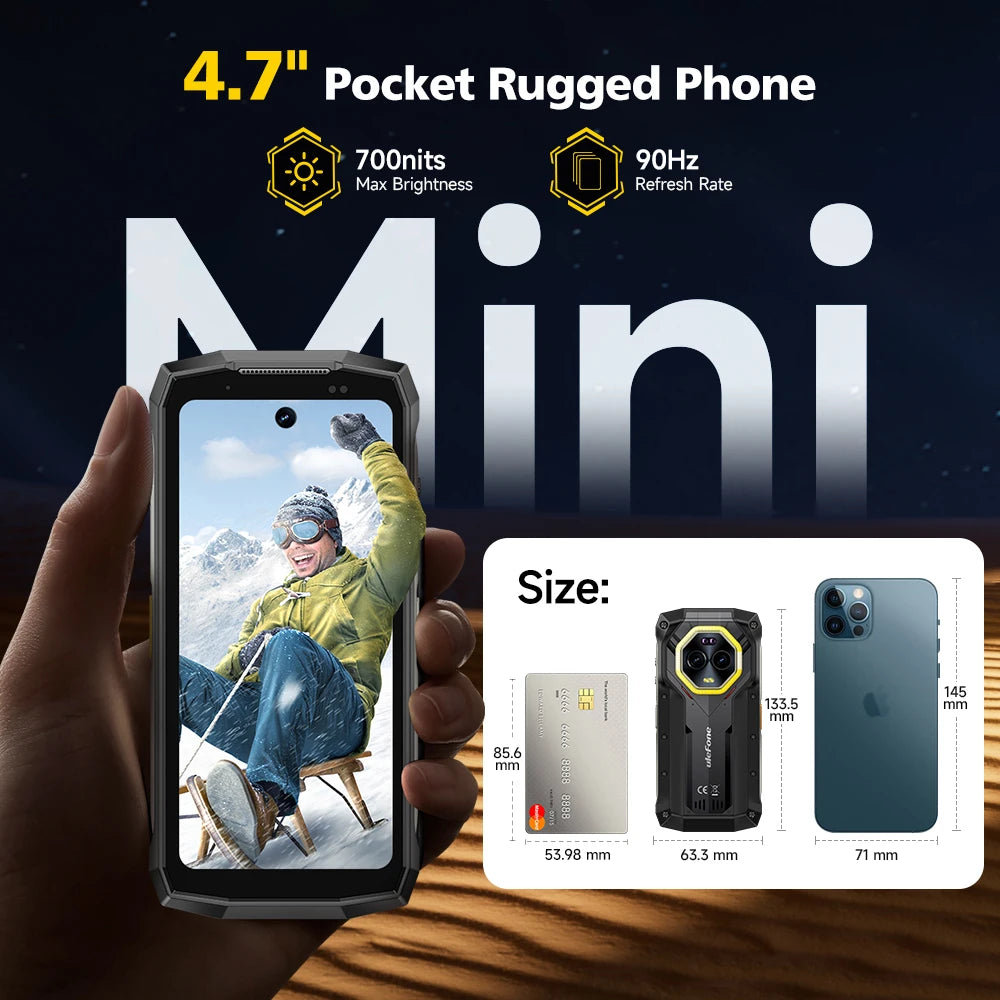 Ulefone Armor Mini 20 Pro 5G 4.7' Rugged Phone 64MP Night Camera 6200mAh Smartphone LED Light 16+256GB Android 14 Mobile Phone