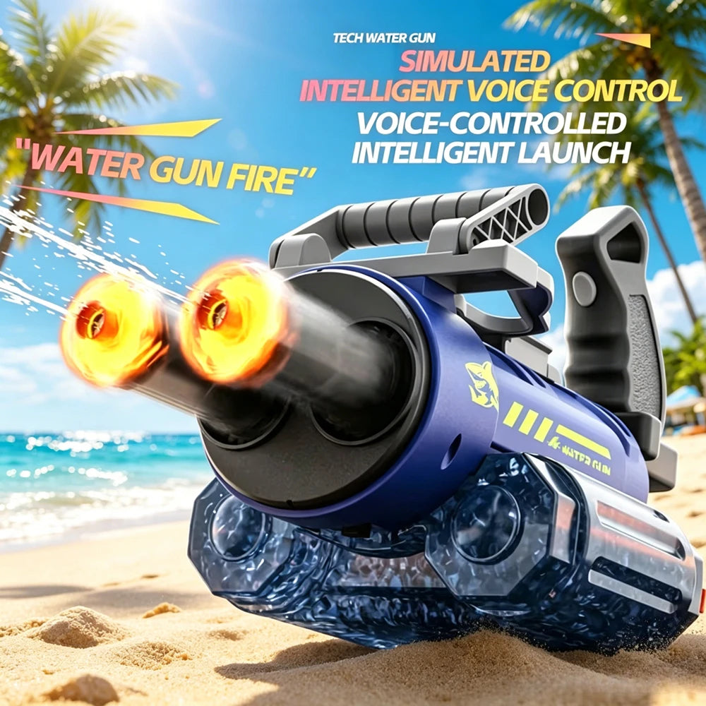 AI Voice Control Electric Gatling Water Gun High Pressure Shooting Summer Outdoor Battle Toy Kids Boys Holiday Gift