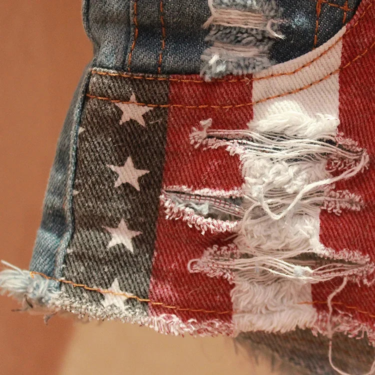 Women's Low-rise American Flag Print Ripped Denim Shorts Jeans Mini Hot  Summer Style