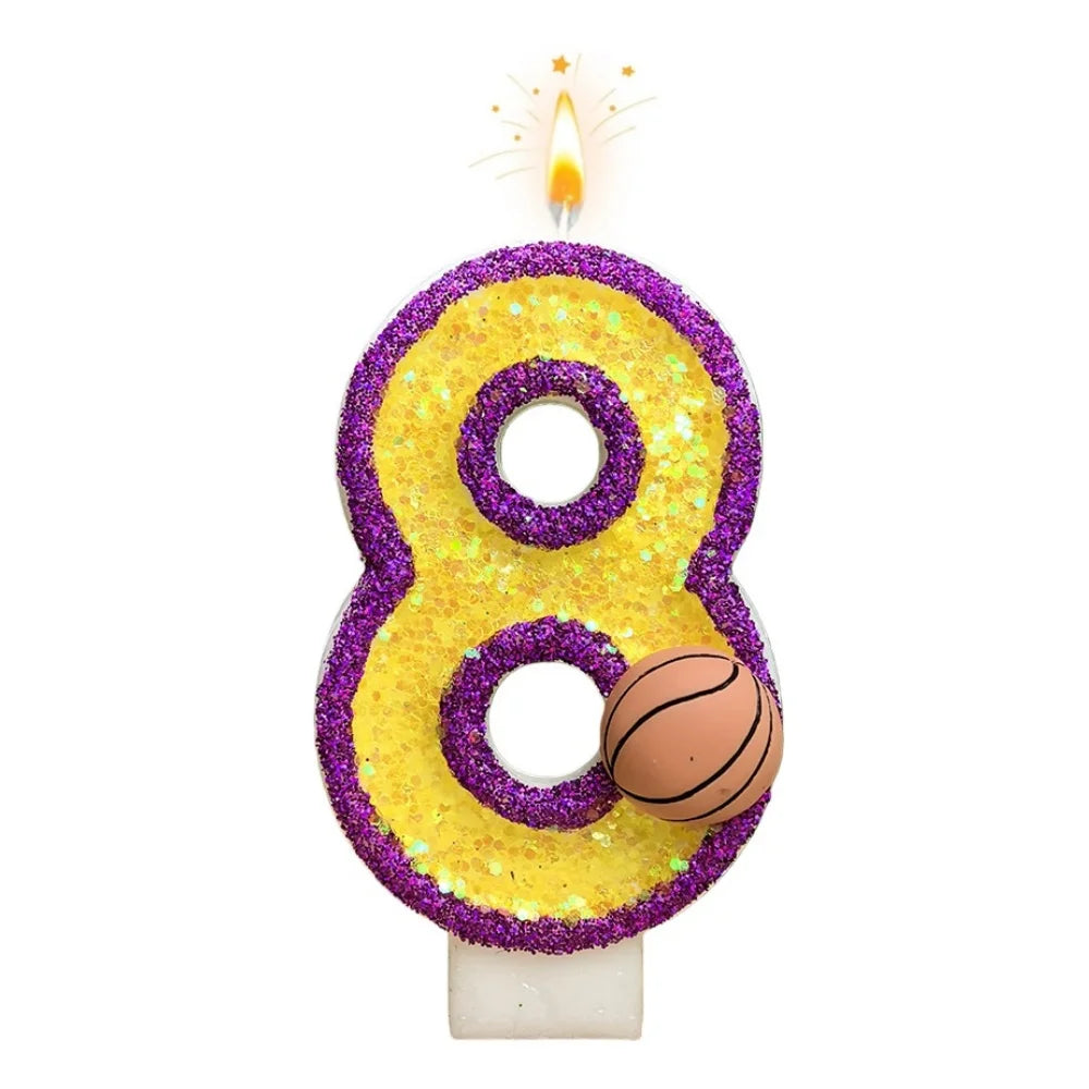 New 0-9 Number Birthday Candles Original Purple Edged Gold Basketball Birthday Cake Digital Party Anniversary Candle Decoration