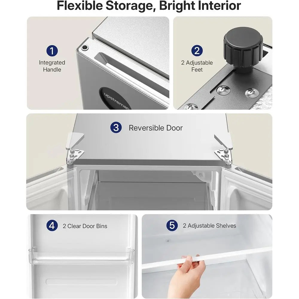 Compact Single Door Mini Refrigerator with 7 Adjustable Shelves, Ideal for Dorms or Small Spaces, Silver