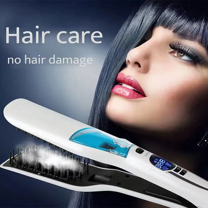 Professional wet and dry hair straightening comb steam spray hair straightening splint portable steam hair straightener