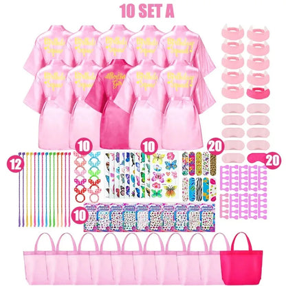 6-12Set Birthday Squad Robes Spa Party Favors for Kids Birthday Spa Party Robe for Girls Kimono Satin Robe Hot Pink Party Favor