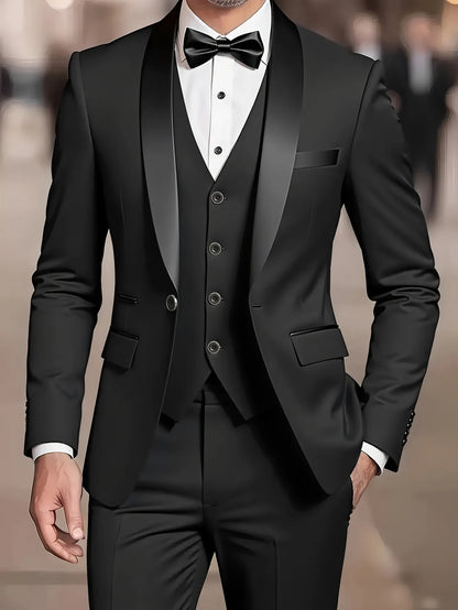Men'S Wedding Best Man Dress Suit | New Business Casual Suit Set, Regular Fit, Lapel Collar, Solid Color, Button Details