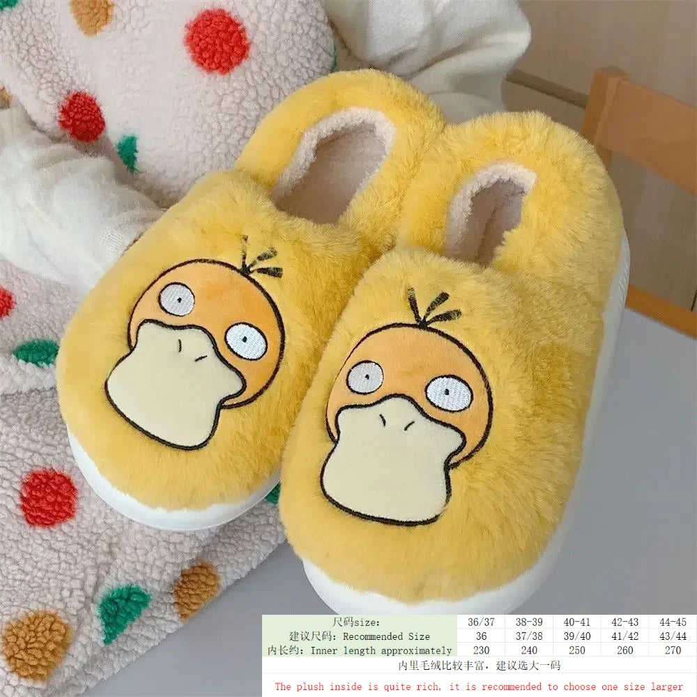 Popular anime Pokemon Pikachu Eevee Couple Cotton Slippers Winter Cute Cartoon Men Women Shoes with Velvet Insulation Anti slip