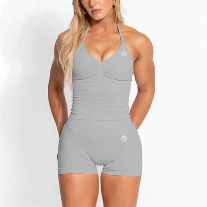 Bum PB Women Sports Yoga Suit Balance Scrunch Shorts Sets Gym Fitted Halter Built-in Bra With Cups Leggings Sets